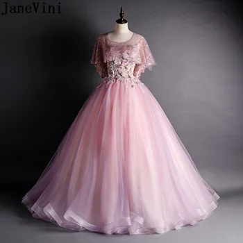 JaneVini בציר ורוד הטקס שמלות 2021 פנינים נצנצים חרוזים, פרחים נסיכה, שמלת נשף בנות רשמית נשף שמלה למסיבת