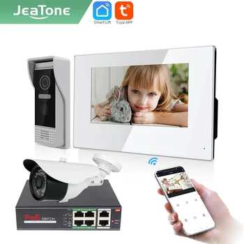 Jeatone Tuya חכם 7 אינץ IP WIFI וידאו אינטרקום לבית זיהוי תנועה לפקח על פעמון 720P/יום א 32G Doorphone לבן/שחור