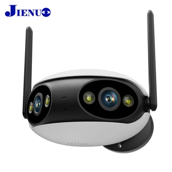 JIENUO 2K פנורמה מצלמה אלחוטית IP כפול עדשת 180 צפייה רחבה טלוויזיה במעגל סגור לביטחון מלא צבע ראיית לילה Wifi עמיד למים HD פו קאם