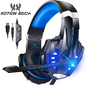 KOTION כל המשחקים אוזניות Casque בס עמוק סטריאו המשחק אוזניות עם מיקרופון אור LED עבור PS4 טלפון נייד PC Gamer