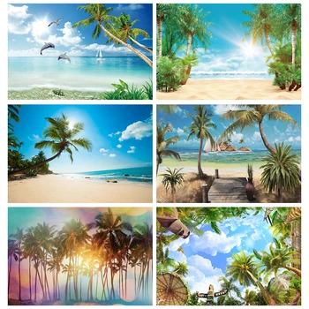 Laeacco הקיץ קוקוס Plams עץ צילום חוף רקע ויניל נוף Photophone צילום תפאורות עבור סטודיו לצילום