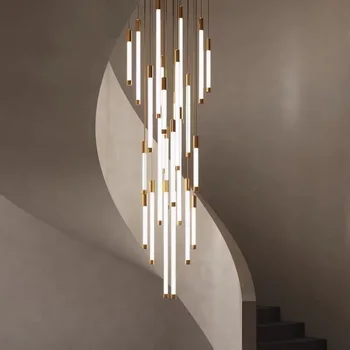 LED מודרנית נברשת עבור מדרגות יוקרה עיצוב חדש מקורה הברק סלון לובי זהב תליית מנורה זמן למבואה-תאורה