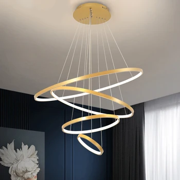 LED מודרנית תליון אור חיה חדר אוכל לבן/זהב/שחור מעגל טבעות התקרה Hanghing המנורה מתקן בית תאורה פנימית