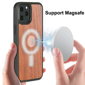 Magsafe עץ מקרה עבור iPhone 12 Pro מקס 12Pro 12 מיני עץ אמיתי Shockproof הכיסוי האחורי עם SIM PIN חריץ מגנטי מעטפת Funda
