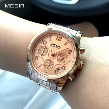 MEGIR יוקרה קוורץ נשים Relogio Feminino האופנה ליידי נשים בעסקים שעון מותג העליון הכרונוגרף שעון לוח שנה