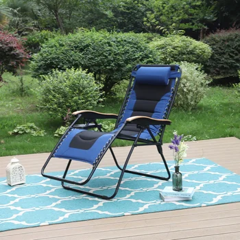 MF סטודיו XL גדול מרופד אפס כבידה כיסא מתקפל טרקלין כורסאות עם מחזיק כוסות כחול