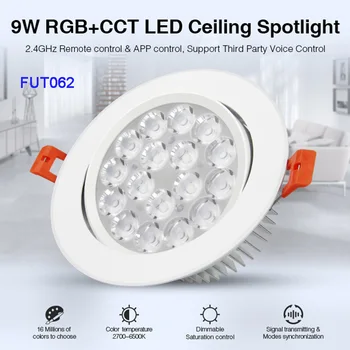 Miboxer FUT062 9W RGB+CCT Downlight LED זווית מתכווננת אור תקרת Dimmable AC110V 220V 2.4 G שליטה מרחוק