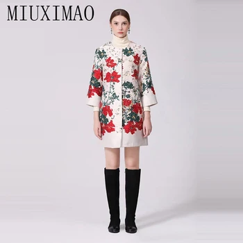 MIUXIMAO 2022 אופנה דזי סתיו&החורף אלגנטי המעיל יהלומים המעיל O-צוואר יחיד בעלות רקמה אופנה מעיל נשים Vestide