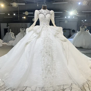MN140 הנסיכה שמלת חתונה אורגנזה שמלת נשף אפליקציות תחרה שמלות כלה לנשים צוואר גבוה קריסטל 2023 Suknia ślubna
