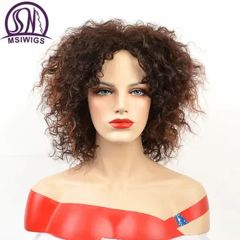 MSIWIGS אפרו בינוני פאות עבור נשים Ombre חום צבע שיער פאה סינתטית עם הדגש
