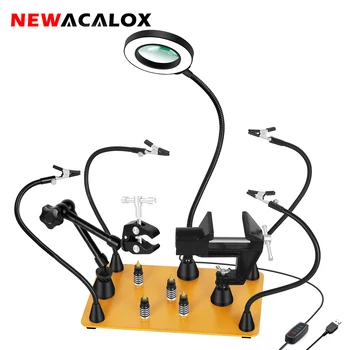 NEWACALOX מגנטי זרוע גמישה הלחמה היד השלישית PCB מחזיק עם סיבוב 360 ° אקדח אוויר חם עומד ריתוך שולחן העבודה