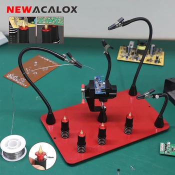 NEWACALOX ריתוך סדנת תחנת הלחמה עזרה עם מגנטי זרוע גמישה אביב PCB קליפים אלקטרוני תיקון