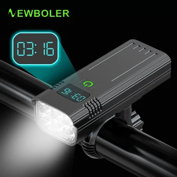 NEWBOLER תצוגת כוח 6 נוריות אור אופניים USB אלומיניום אופניים MTB אור ערכת 5200mAh סוללה פנס רכיבה על אופניים אופניים אביזרים
