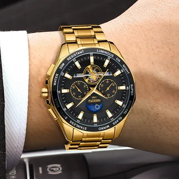 NIBOSI שעון גברים יוקרתי נירוסטה 46mm גדול השעון קוורץ שעוני יד עמיד במים הכרונוגרף שעון Relogio Masculino