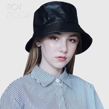Novmoop עור אמיתי עור כבש דלי כובעים עדין מגניב ניסור יפה בדוגמת הכובע דה pêcheur en cuir LT3413
