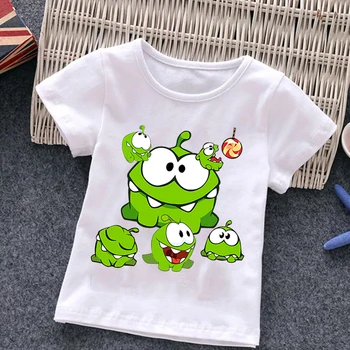 Om Nom ילדה ילד מצויר משחק לחתוך את החבל חולצה ילדים מצחיק צפרדע שרוול קצר גבי יתדות או הצוואר ילדים Harajuku חולצת טי למעלה