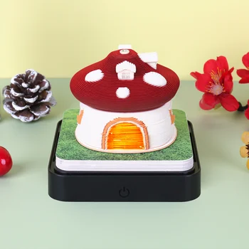 Omoshiroi בלוק 3D אמנות לוח שנה 2024 3D אמנותי פנקס רשימות פטריות הבית הוביל Memo Pad 3D הערה נייר אביזרים מתנה לחג המולד
