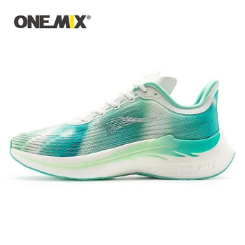 ONEMIX מרתון 2023 גברים נעלי ריצה ירוק לנשימה רך סיבי פחמן צלחת נשים נעלי תחרה רשת נעלי ספורט אתלטי