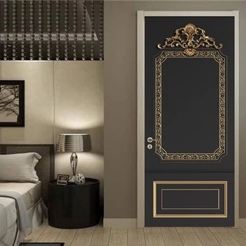 PVC טפט 3D סטריאו בסגנון אירופאי הקלה הזהב דפוס רקע מדבקת קיר הסלון, חדר השינה עמיד למים הדלת מדבקה