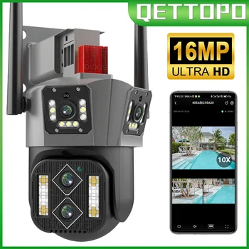 Qettopo 8K 16MP ארבע עדשות WIFI המצלמה PTZ 4K שלושה מסך חיצוני AI האנושי מעקב אוטומטי אבטחה במעגל סגור מצלמות אבטחה.