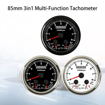 RHAXEL 85mm 3in1 Multi-פונקציה Tachometer מים, טמפרטורת שמן, לחץ לאמוד 12V בשביל לרכב אוטומטי הסירה משאית עם אדום, תאורה אחורית