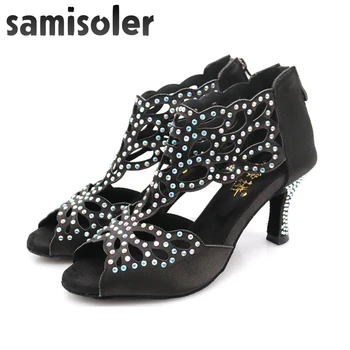Samisoler נעלי ריקוד, יהלום עם עקבים גבוהים נעלי ריקוד ו rhinestones, נעלי ריקוד לטיני, רוכסן, נוח ופשוט