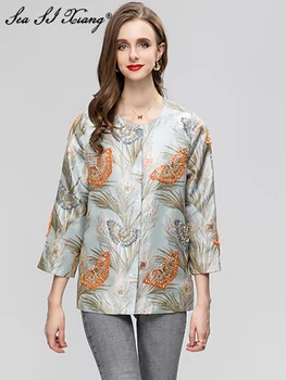 Seasixiang מעצבת אופנה בתחילת הסתיו אקארד נשים מעיל O-צוואר עם שרוולים ארוך Bufferfly חרוזים וינטאג', להאריך ימים יותר