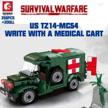 SEMBO בלוק 256PCS בציר חובש אמבולנס משוריין צבאי משאית אבני הבניין מיני בלוק צבאי חיילי צעצוע, צעצועים לילדים