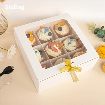 StoBag 5pcs הקאפקייקס בקופסה עם חלון שקוף מסיבת & האירוע מתנה בעבודת יד מוס עוגת קינוח אריזה עבור מאפיה, שוקולד