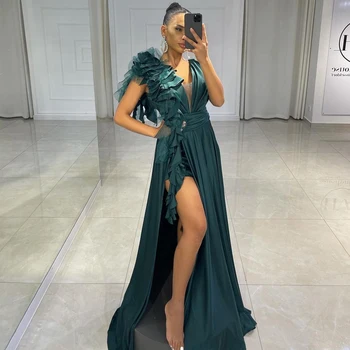 Thinyfull רשמית נשף שמלות ערב וי-נק שיפון צד שמלת ערב הסעודית 2021 גבוהה לפצל את אורך רצפת פרע שמלת קוקטייל