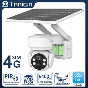 Tnnian 4K 8MP 4G כרטיס ה SIM-PTZ שמש מצלמה WIFI חיצוני 6400 mAh סוללה זיהוי תנועה צבע ראיית לילה מצלמת IP iCam+