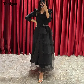Toofgon שחור קרסול באורך מידי שמלות נשף אורגנזה הסעודית ערבית 3/4 שרוולים נשים תלבושות מפלגה שמלות ערב רשמי שמלה