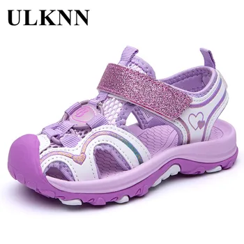 ULKNN של הילדה סנדלים 2023 אופנה קיץ נעליים ילדים גדולים סגורות ספורט חוף נעלי בובה סגול ורוד BAOTOU סנדלים