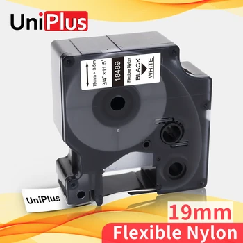 UniPlus 19mm ניילון לייבל הקלטות 18489 להחליף Dymo קרנף תעשיות תווית מדפסת 4200 5200 6000 6500 4200 שחור על גבי לבן תווית מדבקה