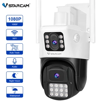 Vstarcam 2MP כפול עדשת מצלמה כפולה-מסכי Wifi מצלמה חיצונית HD 1080P AI האנושי זיהוי ראיית לילה 2-Way אודיו מצלמת IP