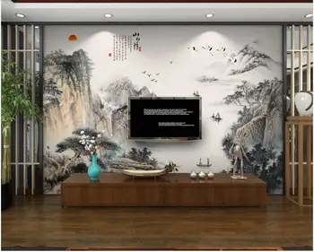 WDBH 3d תמונת טפט מותאם אישית ציור דיו סיני הר נוף הנהר הטלוויזיה רקע תפאורה חדר טפט על קירות 3 d