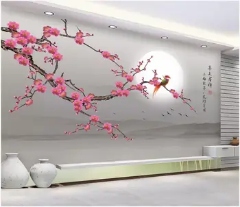 WDBH מותאם אישית ציור קיר טפט 3d סיני פרח, ציפור, ירח עיצוב הבית 3d ציורי קיר טפט על קירות 3 d סלון