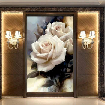 wellyu תמונה מותאמת אישית טפט 3d הוורד הלבן ציור שמן פרח סלון, חדר השינה ציור קיר טפט הנייר דה parede 3d behang
