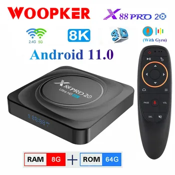 X88 Pro 20 תיבת הטלוויזיה אנדרואיד 11 Rockchip RK3566 8GB RAM 128GB ROM Smart TV Box 8K 2.4 G 5.8 G WIFI Google Voice Control Set Top Box