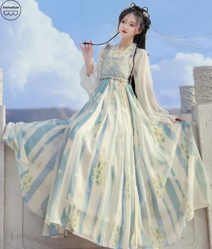 XinHuaEase סיני בגדי לוליטה שמלות כחול מודרני Hanfu בנות נשים השתפרה יומי העתיקה פיות האן אלמנטים שושלת טאנג