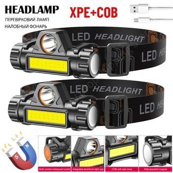 XPE+COB LED פנס נטענת USB פנס כפול מקור אור הפנס עמעום הראש אור LED עבור קמפינג טיול דיג