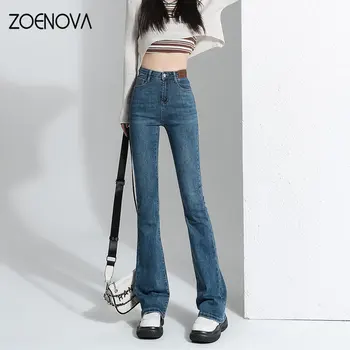 ZOENOVA בתוספת גודל מתיחה ישר נור ג ' ינס רופף מראה קליל סלים סגנון רחוב Soldes Vêtements נשית גבוהה המותניים מכנסיים רחבים