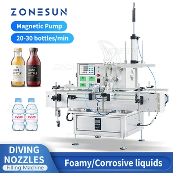 ZONESUN אוטומטי מכונת מילוי 4 זריקות ראשי סבון נוזלי שמן אתרי לשתות מיץ בקבוק מכונות, תעשיית ציוד