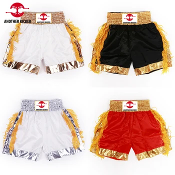 אגרוף קצרים זהב ציציות אגרוף תאילנדי מכנסיים קצרים עבור גברים, נשים, ילדים, ילד ילדה סאטן פוליאסטר מתמודד קיקבוקסינג לחימה המכנסיים