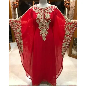 אדום מפואר מרוקאי האסלאמית Kaftan Farasha מסיבת Jalabiya קומה החצאית הארוכה הודי להתלבש