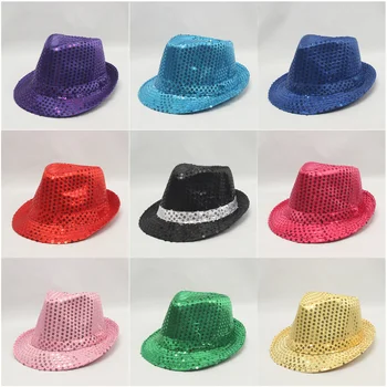 אופנה חדשה נצנצים צבע מוצק ג ' אז כובע של הורה-ילד מבריק ביצועים ריקוד כובע כובע בוקרים על הבמה צבע רב