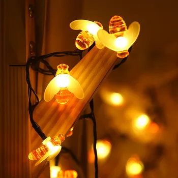 אורות השמש חיצוני עמיד למים מנורה סולרית חתונה בבית גינת פטיו מסיבת חג המולד תפאורה 20 LED חמוד דבורה השמש מחרוזת אור