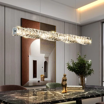 איכות גבוהה LED קריסטל נברשת אור יוקרה פוסט-מודרני פשוטה בחדר האוכל בר המשרד רצועת יצירתי נירוסטה מנורות