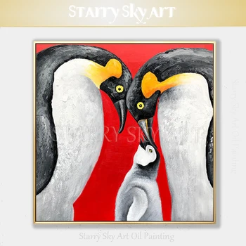 אמן מקצועי טהור יד-צבוע באיכות גבוהה בעלי חיים פינגווינים ציור שמן על בד חיות מקסימות פינגווינים ציור שמן