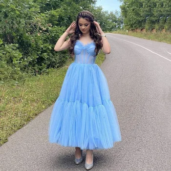 אמנדה תינוק מתוק כחול שמלת ערב מתוקה שמלת נשף 2023 שרוולים קו-שמלת מסיבת טול فساتين مناسبة رسمية